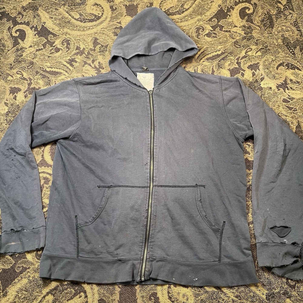 Vtg 90s Faded Black Zip Up Hoodie Distressed Mens Size XL
